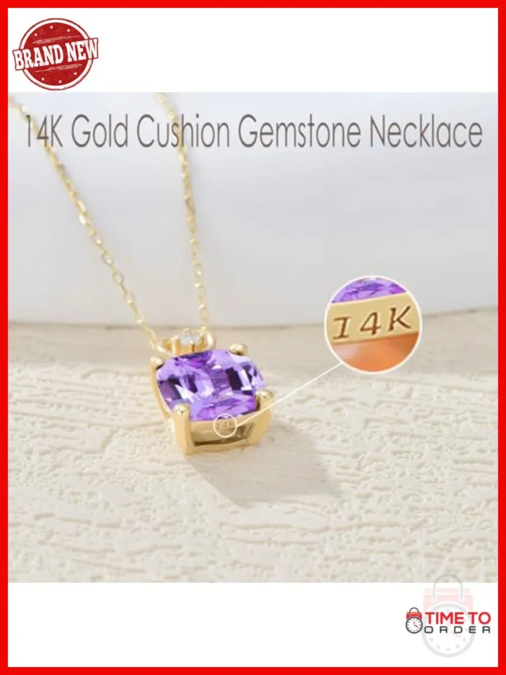 14k Gold Cushion-Cut Birthstone Pendant Necklace with Real Diamond Chain 16-18